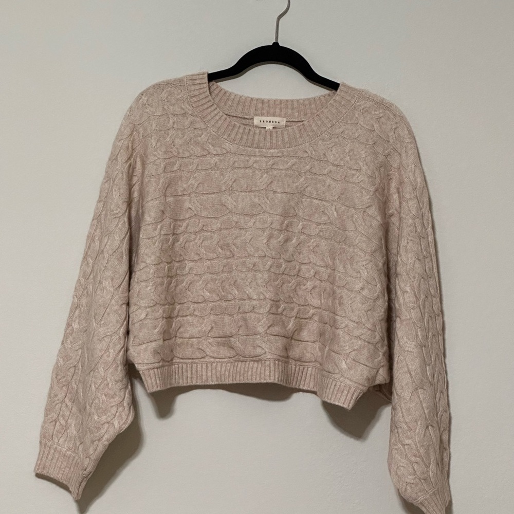 Promesa Cable Knit cropped Sweater Cream Oversized pullover loose Easy Street S